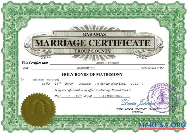 Bearbeitbar Bahamas Ehe Zertifikat Word and PDF Vorlage