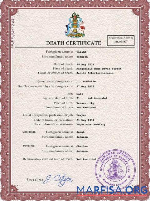 Professionell Bahamas vital record Tod Zertifikat PSD Vorlage