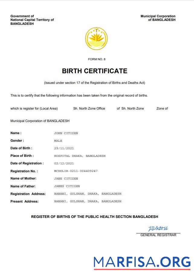 Premium Bangladesch vital record Geburt Zertifikat Word and PDF Vorlage