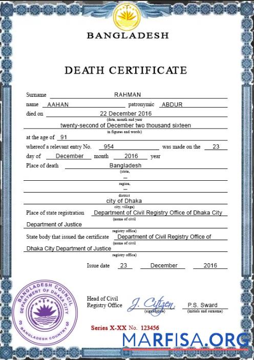 Professionell Bangladesch vital record Tod Zertifikat PSD Vorlage