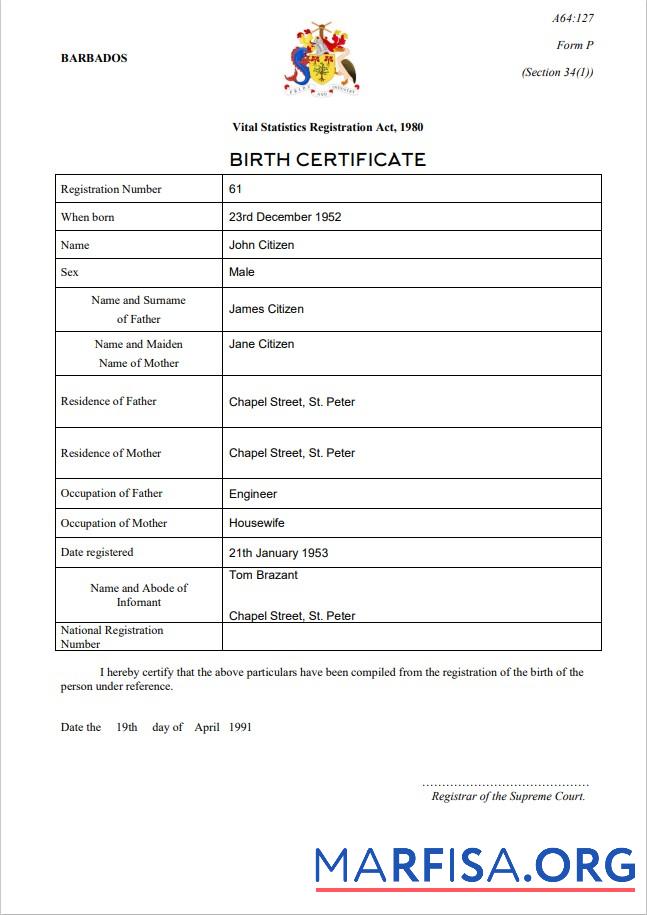 Bearbeitbar Barbados Geburt Zertifikat Vorlage in Word and PDF Format
