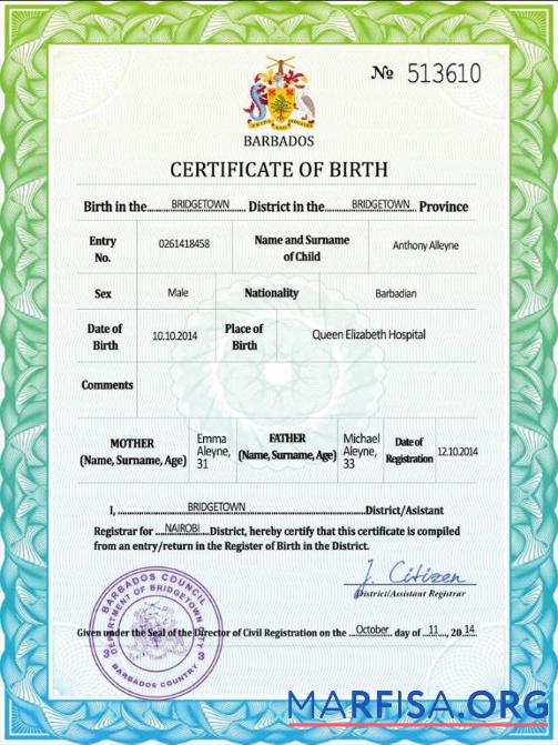 Bearbeitbar Barbados vital record Geburt Zertifikat PSD Vorlage