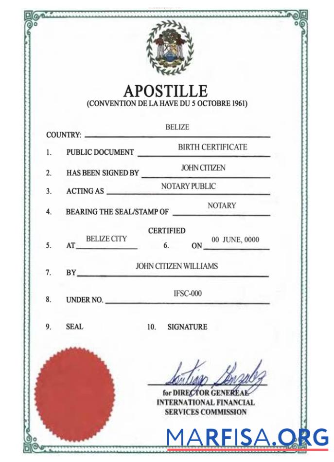 Belize Geburt certif, Apostille Version 2 Probe