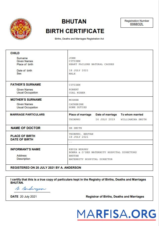 Realistisch Bhutan vital record Geburt Zertifikat Word and PDF Vorlage