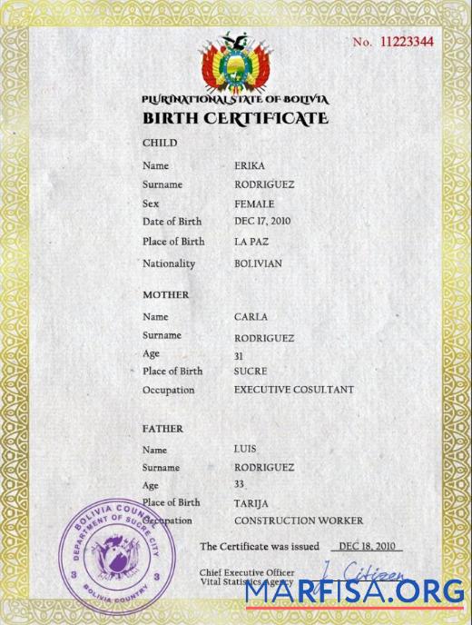 Premium Bolivien vital record Geburt Zertifikat PSD Vorlage