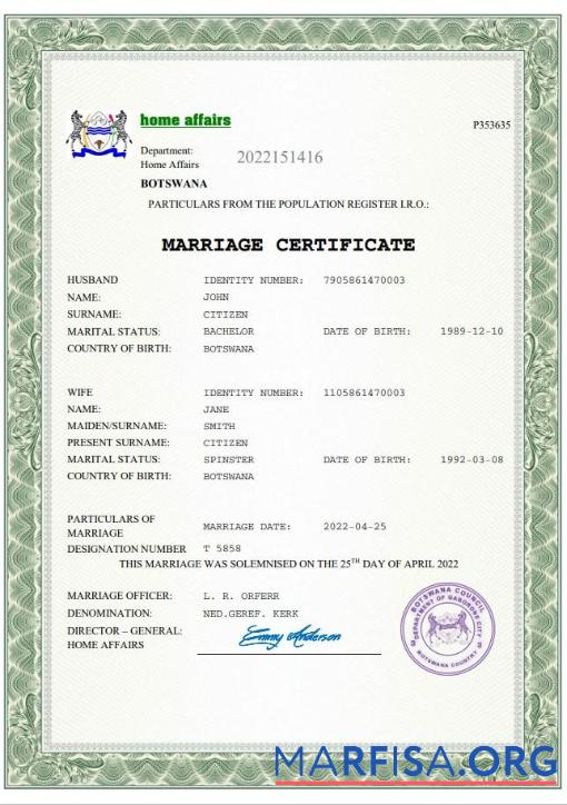Premium Botswana Ehe Zertifikat Word and PDF Vorlage