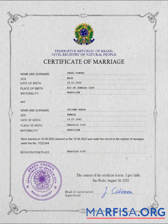 Professionell Brasilien Ehe Zertifikat PSD Vorlage