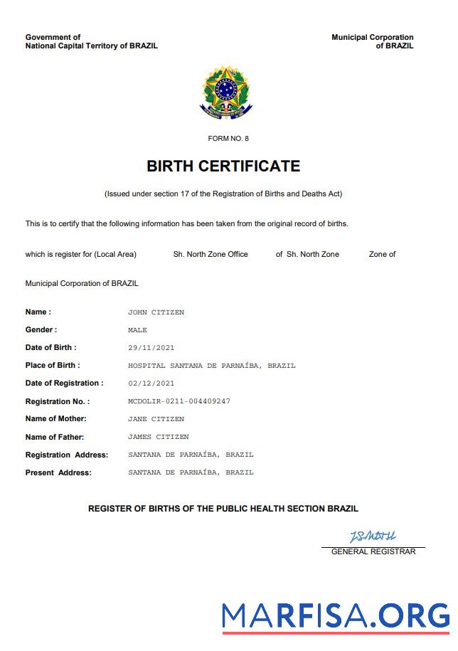 Realistisch Brasilien vital record Geburt Zertifikat Word and PDF Vorlage