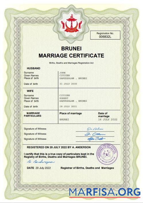 Hohe Qualität Brunei Ehe Zertifikat Word and PDF Vorlage