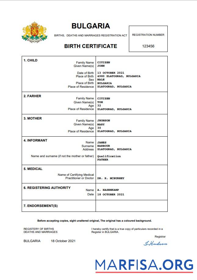 Realistisch Bulgarien vital record Geburt Zertifikat Word and PDF Vorlage