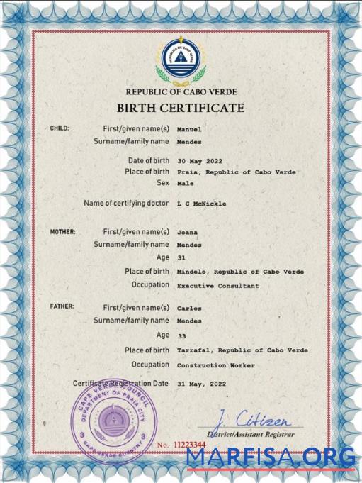 Realistisch Kap Verde vital record Geburt Zertifikat PSD Vorlage