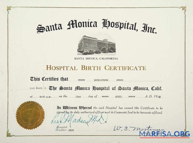 California Santa Monica hospital Geburt Zertifikat Design