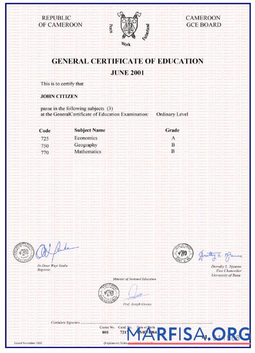 Kamerun general Zertifikat of education Vorschau