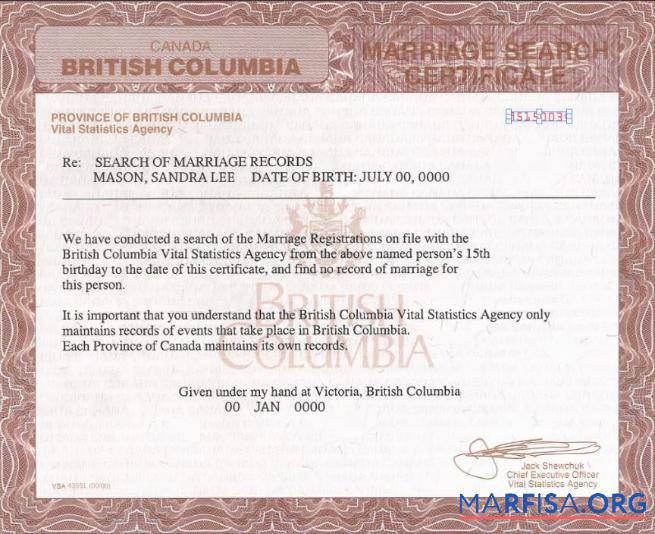 Professionell Kanada British Columbia Ehe Zertifikat Vorlage in PSD Format