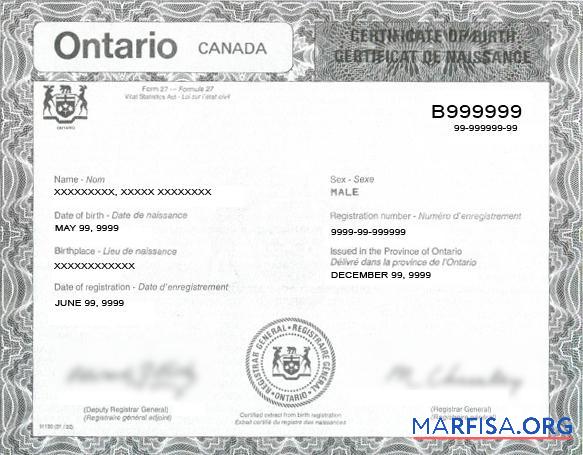 Kanada General registrar Geburt Zertifikat Vorschau