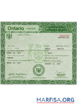 Kanada Ontario Tod Zertifikat Probe