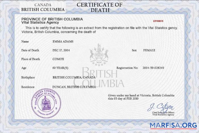 Bearbeitbar Kanada vital record Tod Zertifikat PSD Vorlage