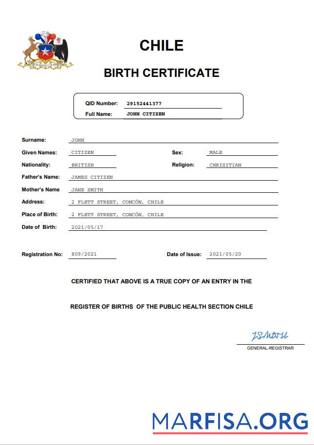 Realistisch Chile vital record Geburt Zertifikat Word and PDF Vorlage