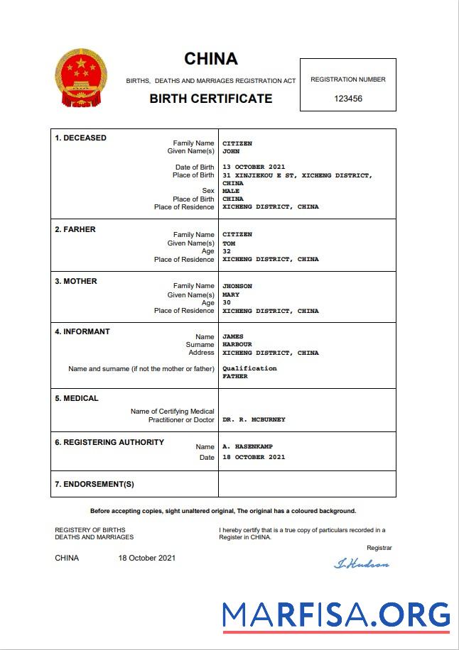 Bearbeitbar China Geburt Zertifikat Word and PDF Vorlage