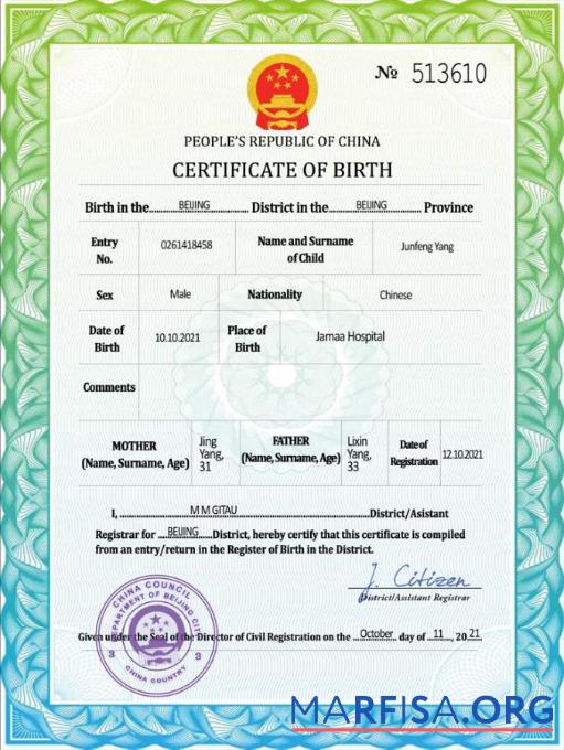 Premium China vital record Geburt Zertifikat PSD Vorlage