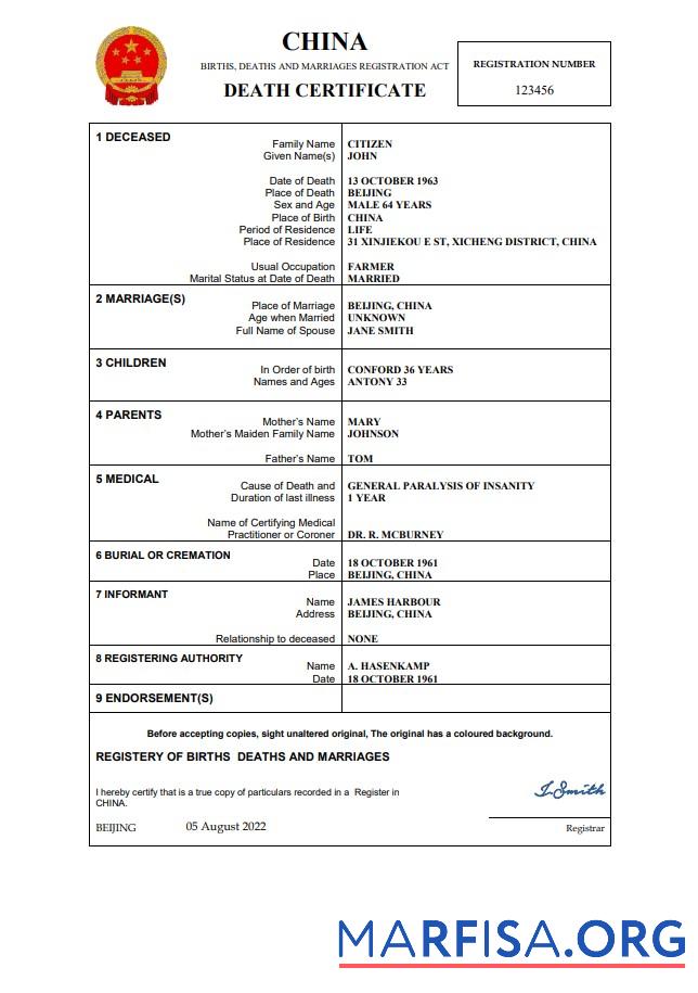 Hohe Qualität China vital record Tod Zertifikat Word and PDF Vorlage