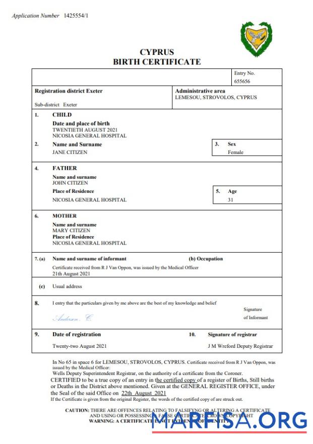 Bearbeitbar Zypern Geburt Zertifikat Word and PDF Vorlage