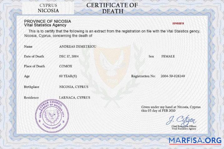 Professionell Zypern vital record Tod Zertifikat PSD Vorlage