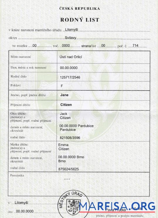 Hohe Qualität Czech Geburt Zertifikat fully Bearbeitbar Vorlage in PSD Format
