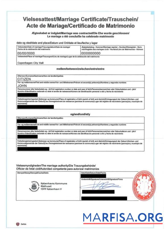 Dänemark international Ehe Zertifikat Mockup