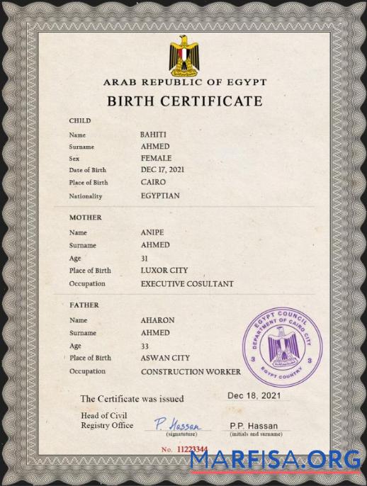 Premium Ägypten vital record Geburt Zertifikat PSD Vorlage