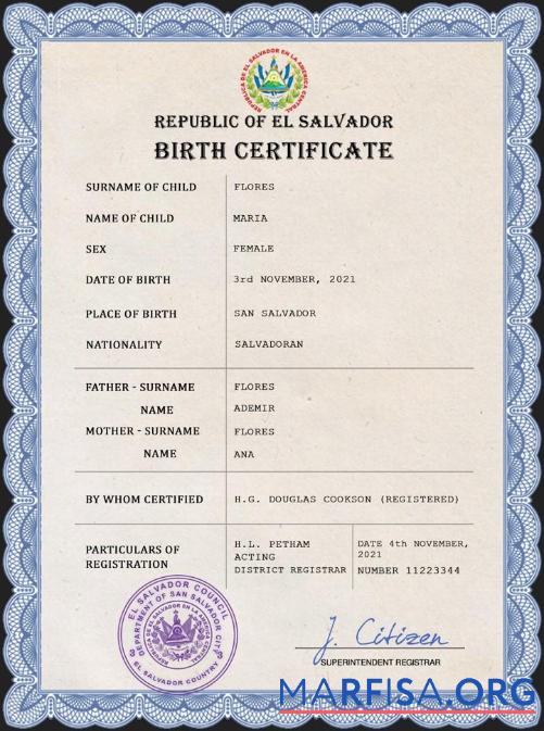 Realistisch El Salvador vital record Geburt Zertifikat PSD Vorlage