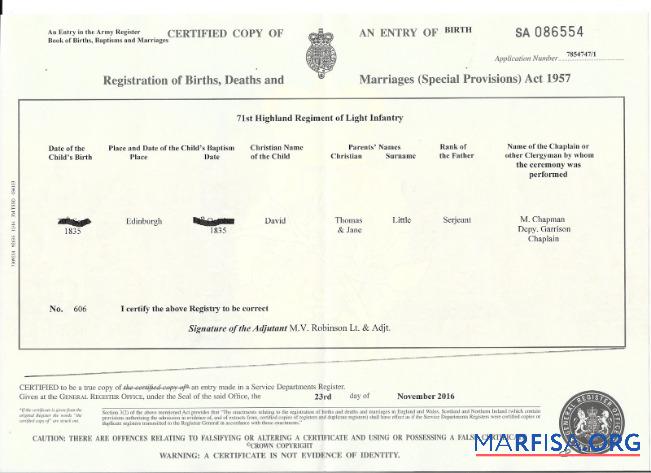 England General register office Geburt Zertifikat Probe
