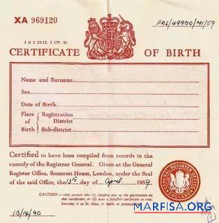 England Register Office Geburt Zertifikat Vorschau
