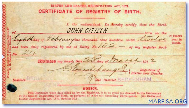 England Registrar of Births and Deaths Geburt Zertifikat Mockup