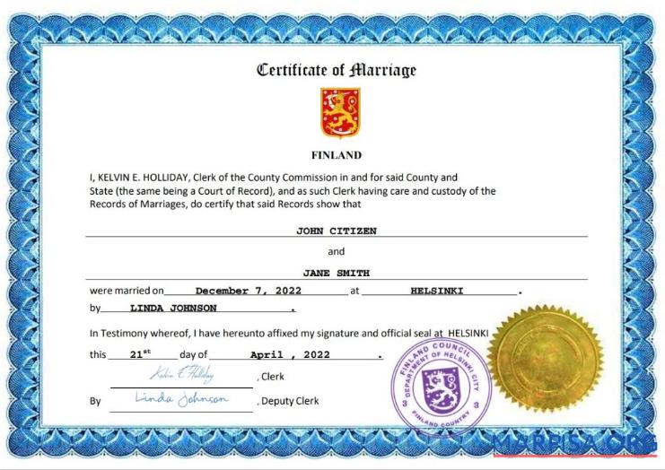 Premium Finnland Ehe Zertifikat Word and PDF Vorlage