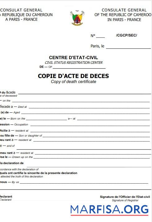 Frankreich General Register Tod Zertifikat Mockup