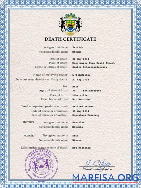 Professionell Gabun vital record Tod Zertifikat PSD Vorlage