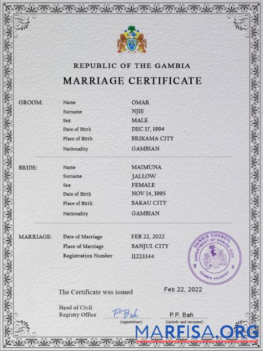 Premium Gambia Ehe Zertifikat PSD Vorlage