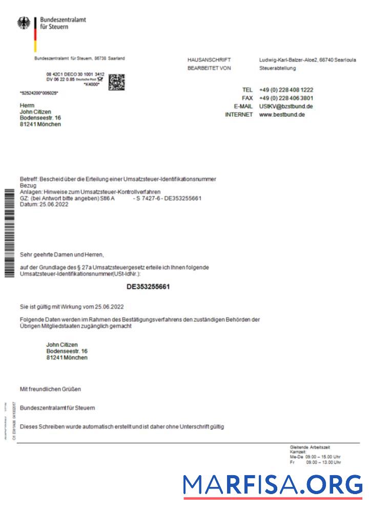 Bearbeitbar Deutschland Bundeszentralamt fu╠êr Steuem Zertifikat Word and PDF Vorlage
