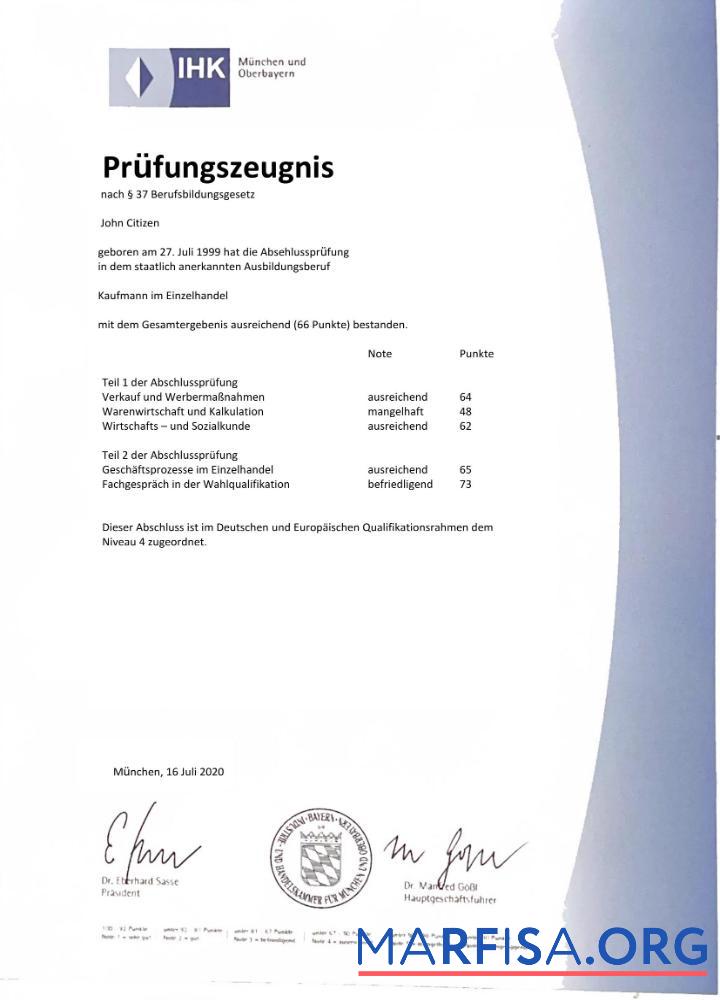 Premium Deutschland IHK Munich examination Zertifikat Word and PDF Vorlage