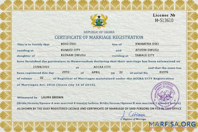 Bearbeitbar Ghana Ehe Zertifikat PSD Vorlage