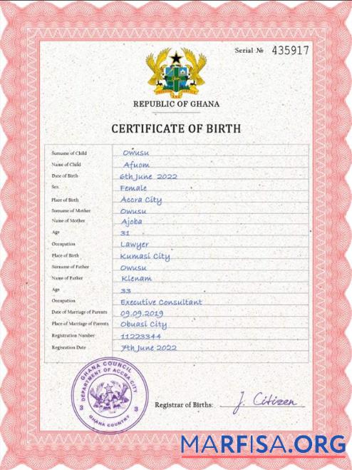 Premium Ghana vital record Geburt Zertifikat PSD Vorlage