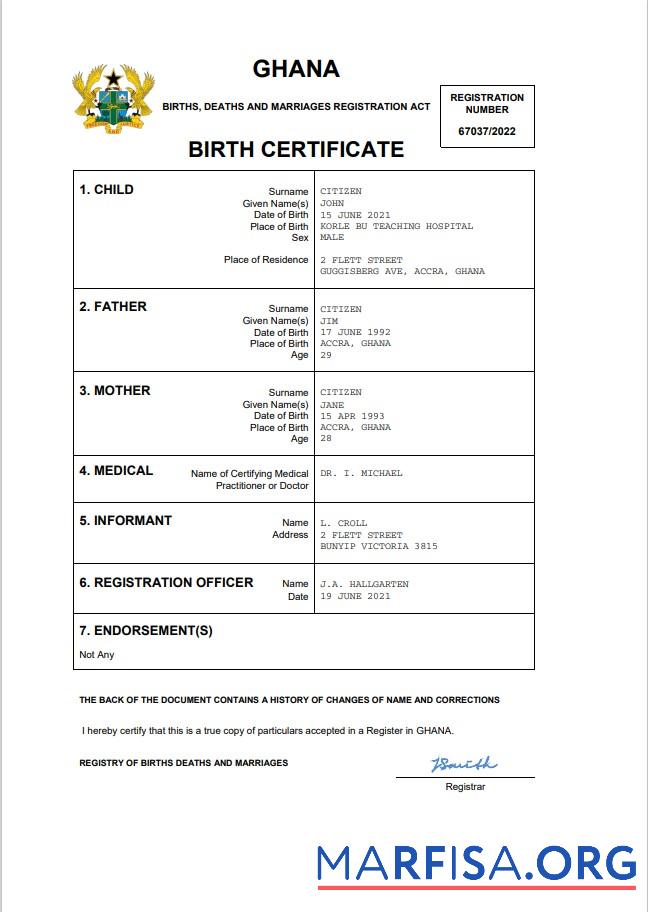 Realistisch Ghana vital record Geburt Zertifikat Word and PDF Vorlage