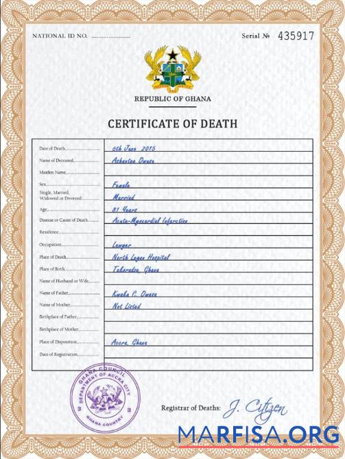 Bearbeitbar Ghana vital record Tod Zertifikat PSD Vorlage
