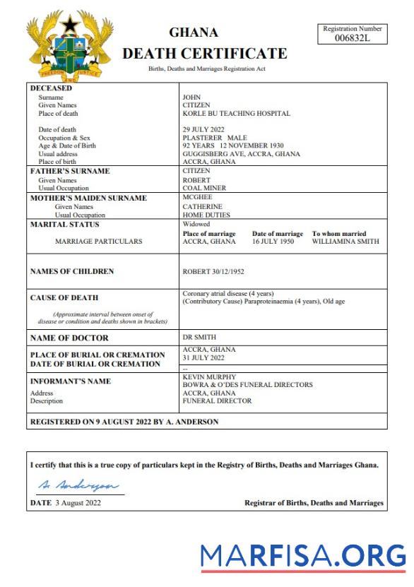 Hohe Qualität Ghana vital record Tod Zertifikat Word and PDF Vorlage