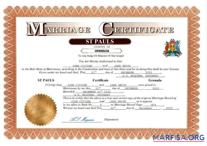 Premium Grenada Ehe Zertifikat Word and PDF Vorlage