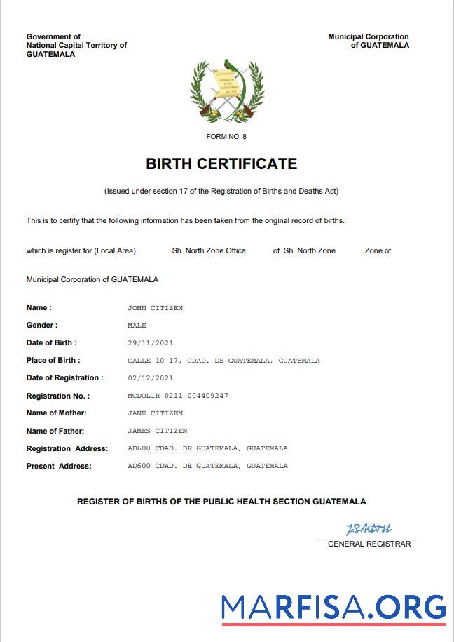Hohe Qualität Guatemala Geburt Zertifikat Word and PDF Vorlage