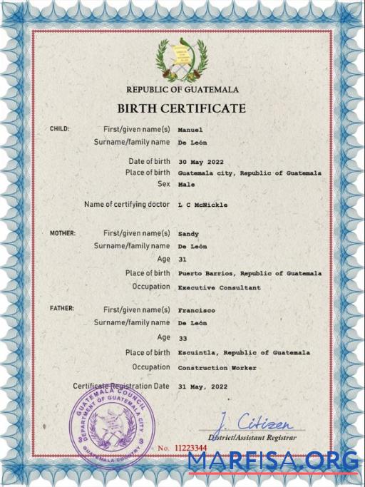 Hohe Qualität Guatemala vital record Geburt Zertifikat PSD Vorlage