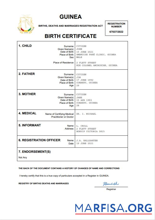 Realistisch Guinea vital record Geburt Zertifikat Word and PDF Vorlage
