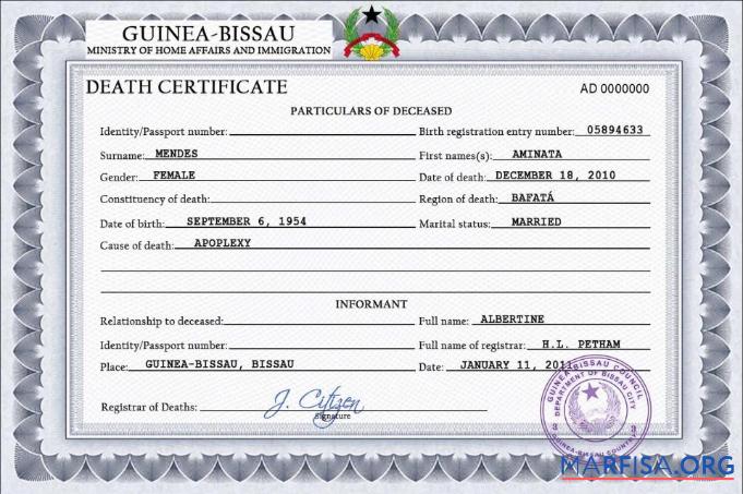 Premium Guinea Bissau vital record Tod Zertifikat PSD Vorlage